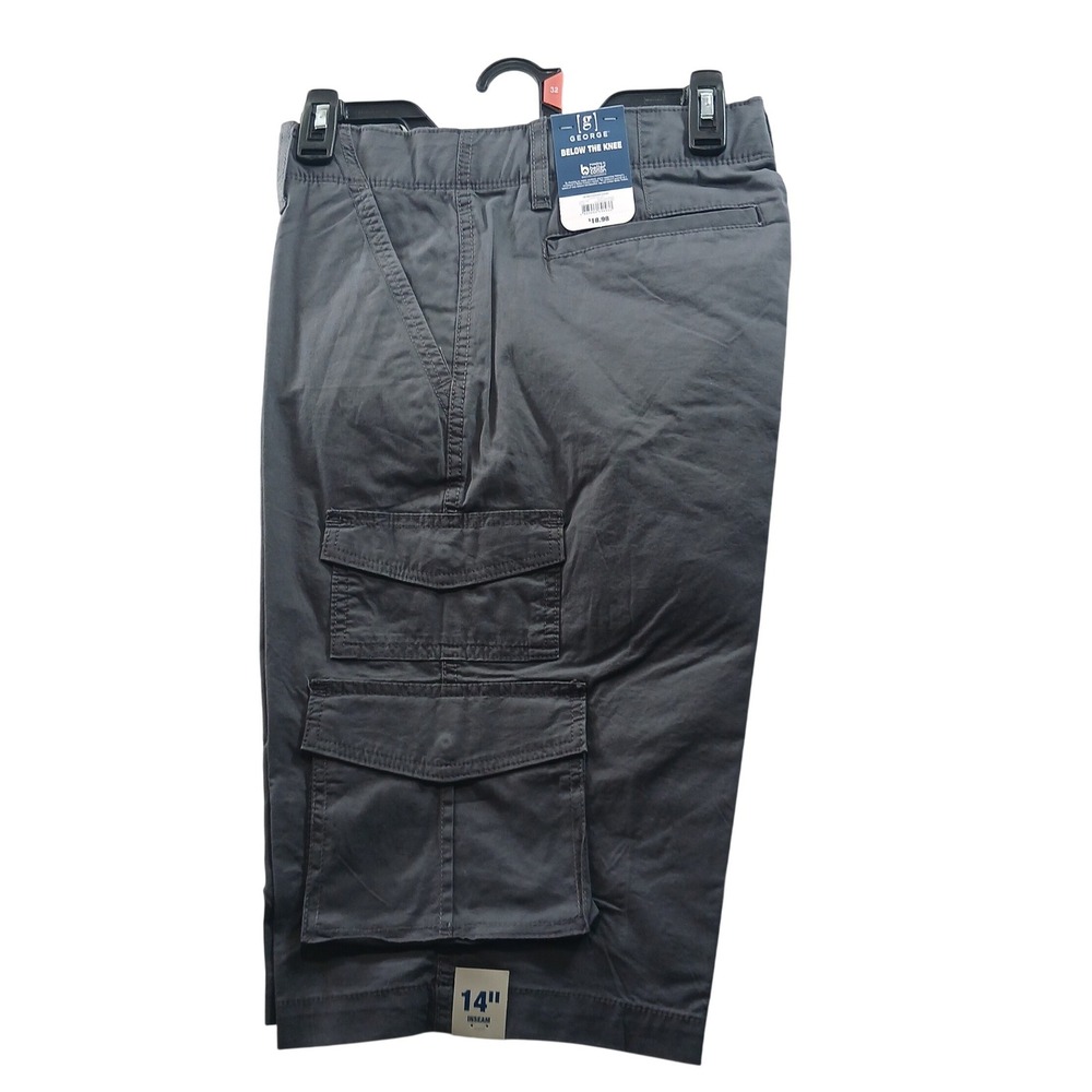 George Mens Messenger Cargo Shorts Charcoal Sky Grey 32 14 Inch Inseam NWT